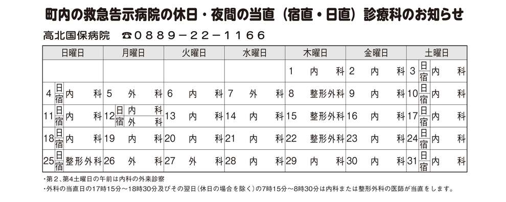 10月当直表