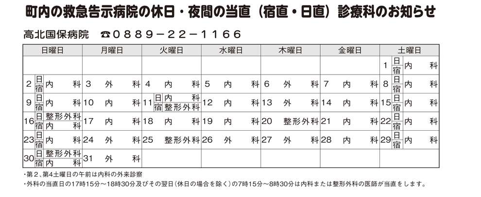 8月当直表